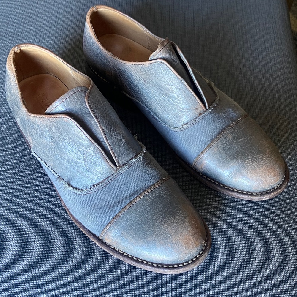 Bed Stu Eden Bench Made Grey Leather & Canvas Cap Toe Oxford Shoe Womens Size 10
